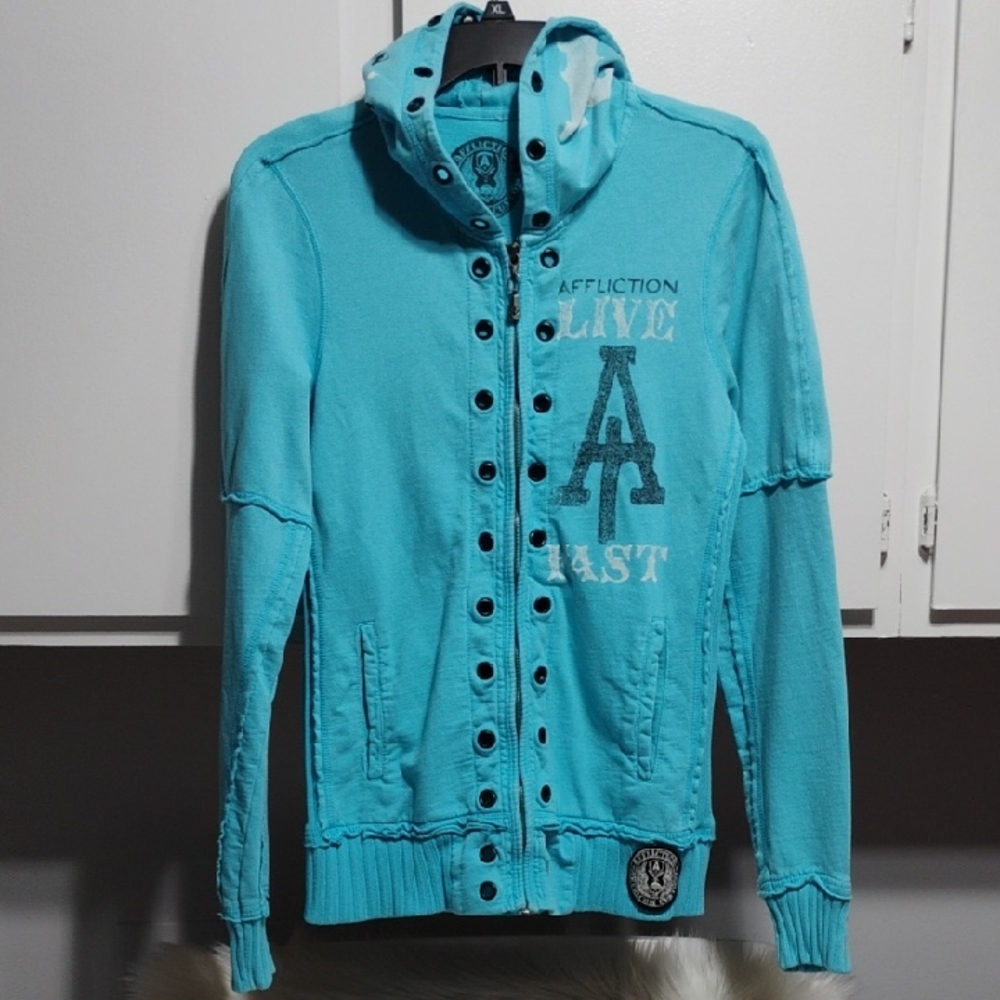 (A-74) SALE! Affliction Y2K Live Fast ACMC Black Aces Hoodie Jacket